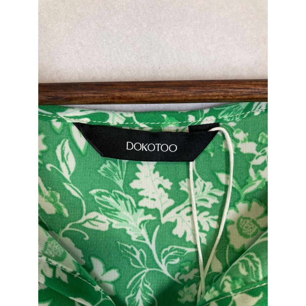 Cottagecore Dokotoo Women Large Green White Floral Puff Sleeve V-Neck Mini Dress - Picture 3 of 14